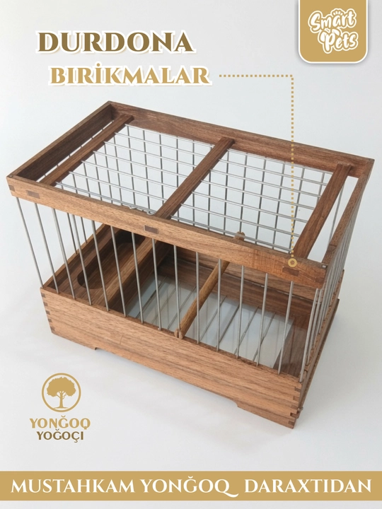 Переносная клетка-сундук для канареек Smart Pets, из ореха, ручная работа
