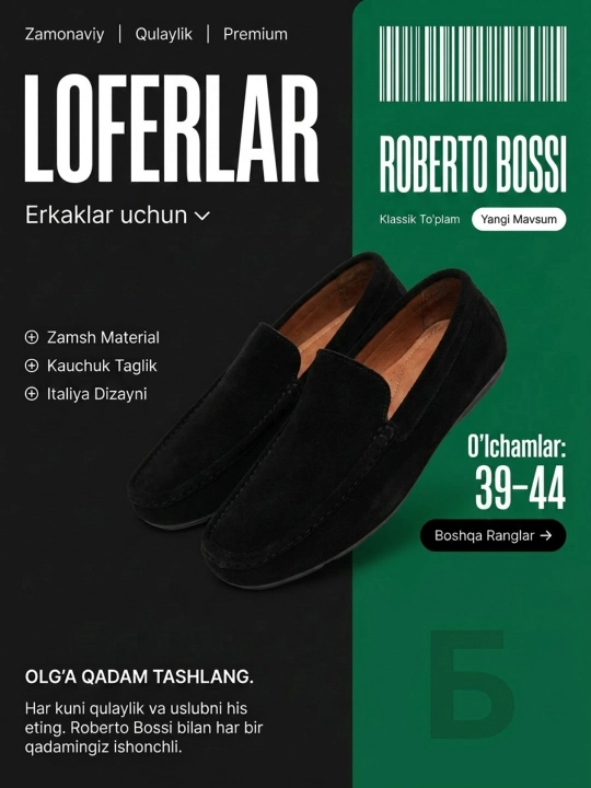 Erkaklar mokasinlari,zamsh, Roberto Bossi,tufli,lofer,yozgi, klassik, 100% tabiiy charmdan - 