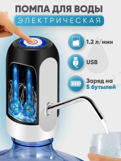 Электрическая помпа для воды USB – автоматический диспенсер для бутылей — HILOLL-POMPA-ЧЕРН
