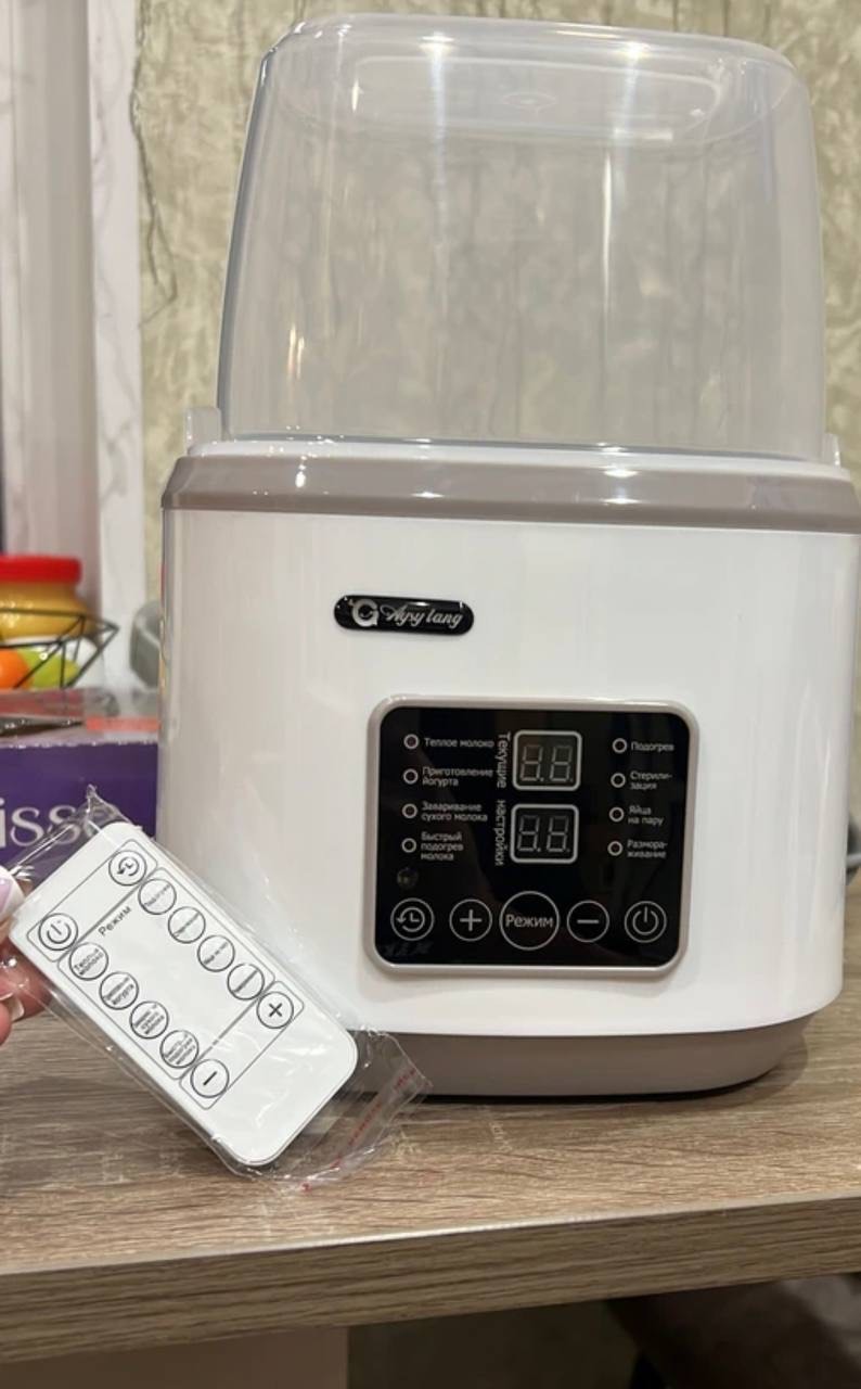 Isitkich va sterilizator chaqaloq idishlari uchun, 8 tasi 1 da, masofadan boshqaruv bilan