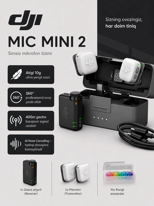 DJI Mic Mini 2 компактный беспроводной микрофон для камеры и телефона - 