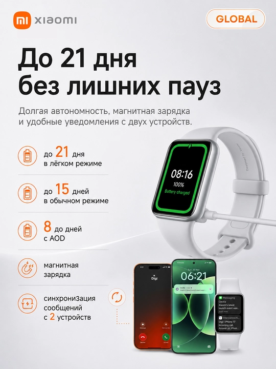 Смарт-часы Xiaomi Band 10 Pro, AMOLED 1.74",Bluetooth 5.4,150 режимов, до 21 дня работы