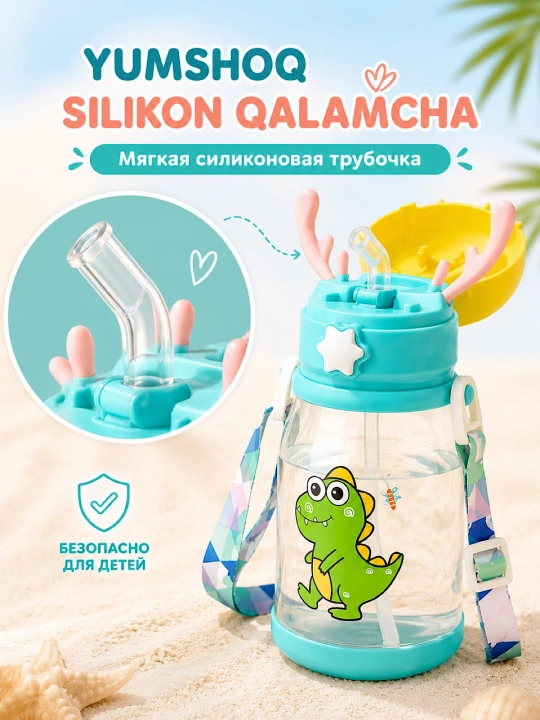 600 ml hajmli naychali, germetik, tasmali bolalar suv idishi