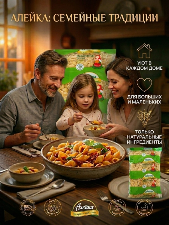 Makaron mahsulotlari "Aleyka", oliy nav, Chig'anoq, 800 gr
