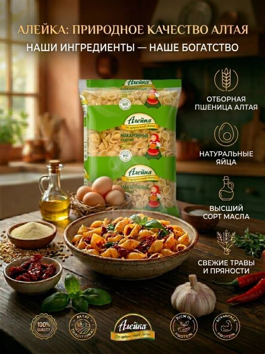 Makaron mahsulotlari "Aleyka", oliy nav, Chig'anoq, 800 gr
