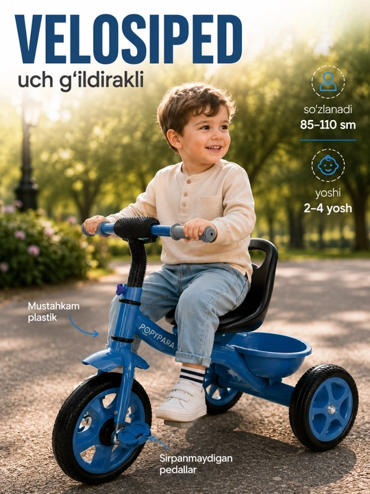 Uch g‘ildirakli bolalar velosipedi, bagajli velosiped - 