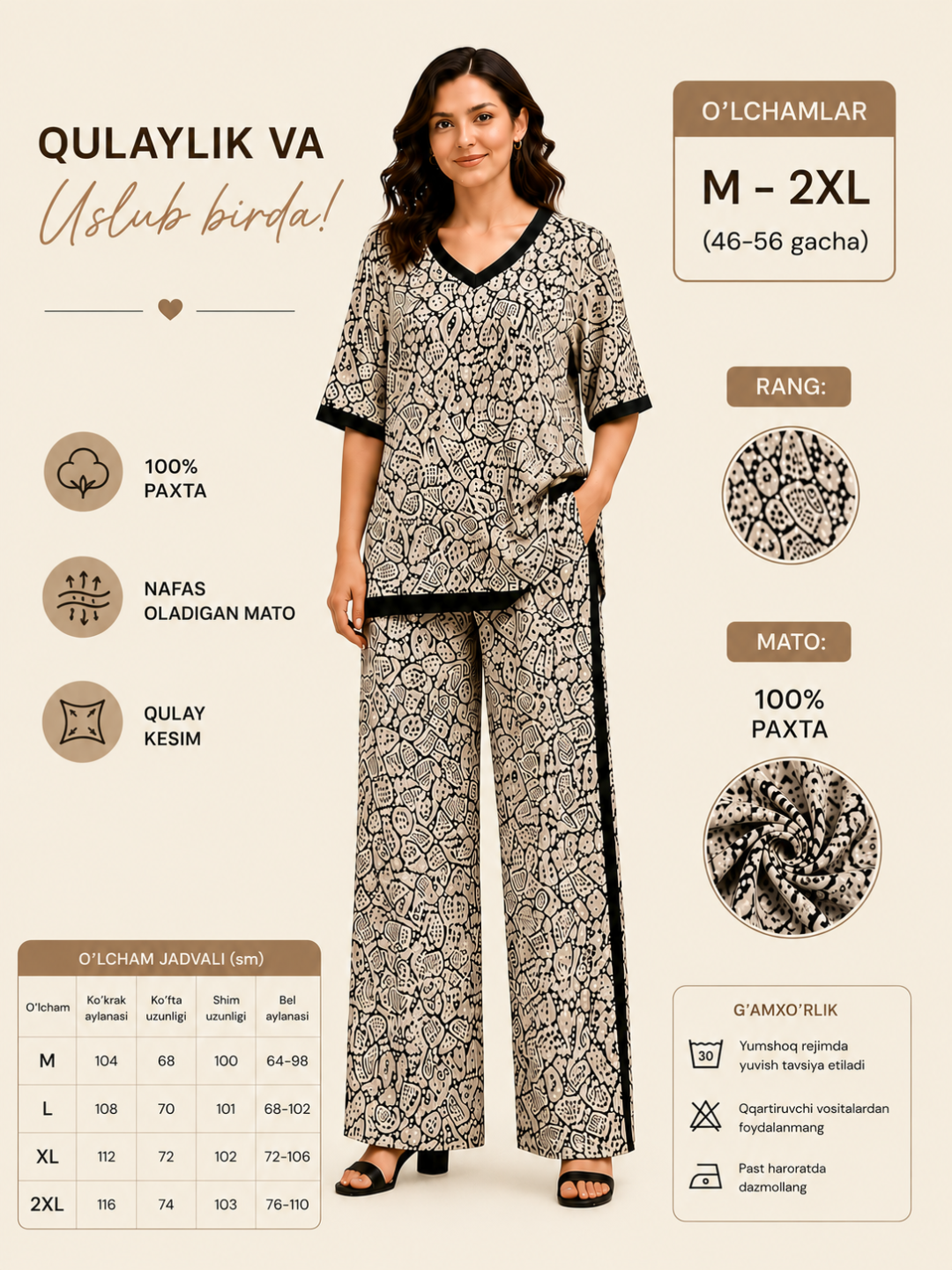 Ayollar uchun shtapel yozgi komplekt,kofta va shim,M-2XL, xar xil rangda - 