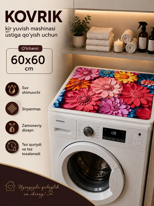 Kir yuvish mashinasi va hammom uchun sirpanmas, tez quriydigan, suv shimadigan gilamchalar