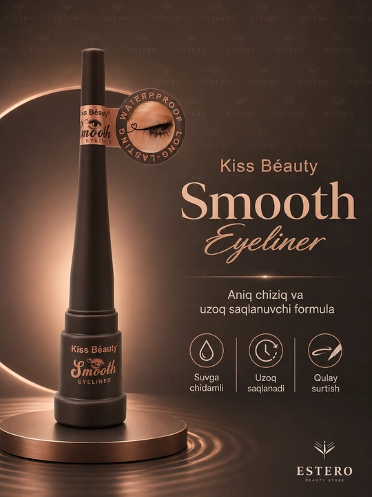 Kiss Beauty Smooth Eyeliner — водостойкая жидкая подводка для глаз, чёрная, стойкая