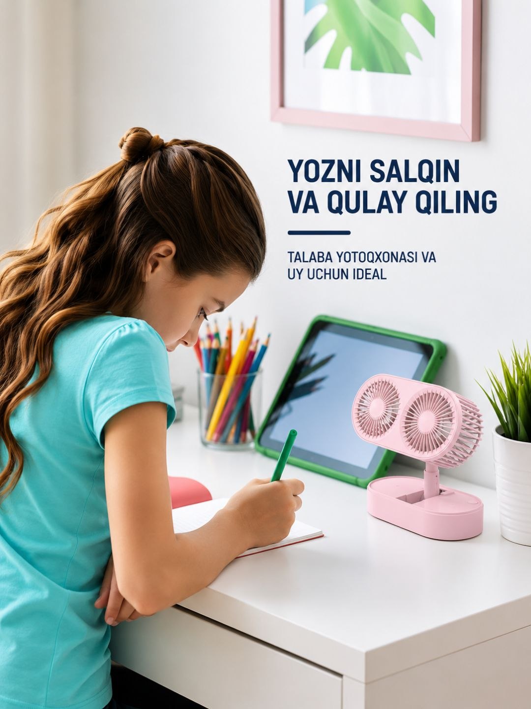 Ikki qavatli mini ventilyator, USB ventilyator, stolga o‘rnatiladigan, yig‘iladigan, sovituvchi