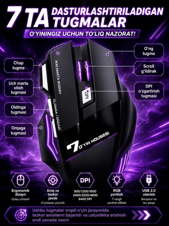 Мышка для компьютера, мышь компьютерная беспроводная Мышь с RGB подсветкой и Bluetooth