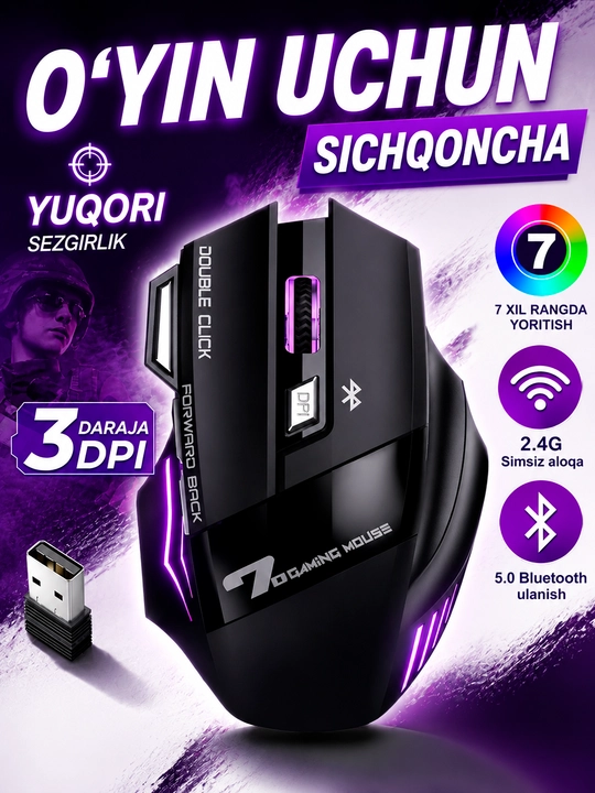 Мышка для компьютера, мышь компьютерная беспроводная Мышь с RGB подсветкой и Bluetooth - 