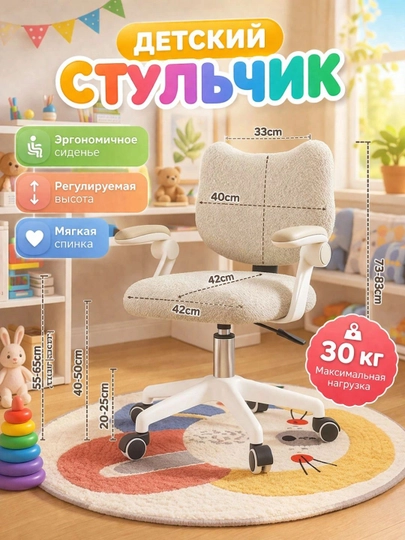 Детское эргономичное кресло с регулировкой высоты и удобной анатомической спинкой — HOMELLY-BOLALARKRESLO-СЕРЫЙ