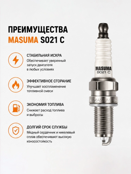 Свечи зажигания MASUMA Copper Core S021 C для Gentra, Cobalt, Nexia 3, Spark 1.25