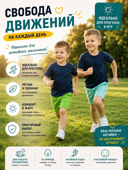 Шорты детские хлопок  1+1, размер 92-116