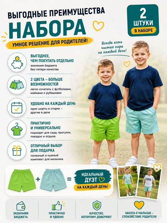 Шорты детские хлопок  1+1, размер 92-116