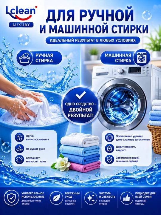 Гель для стирки LCLEAN Luxury, премиальная формула, для белого и цветного белья, 2 кг