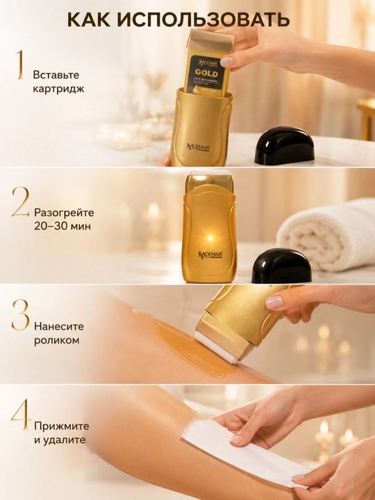 Профессиональное средство для депиляции Total Easy Wax GOLD с картриджами, 4 в 1