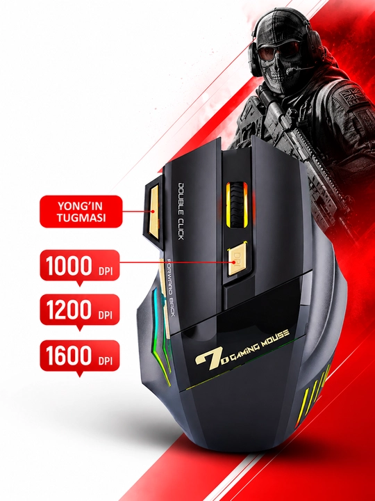 Simsiz sichqonchasi RGB yorug'lik, 3200 DPI, 800 mAh batareya, kompyuter va noutbuk uchun