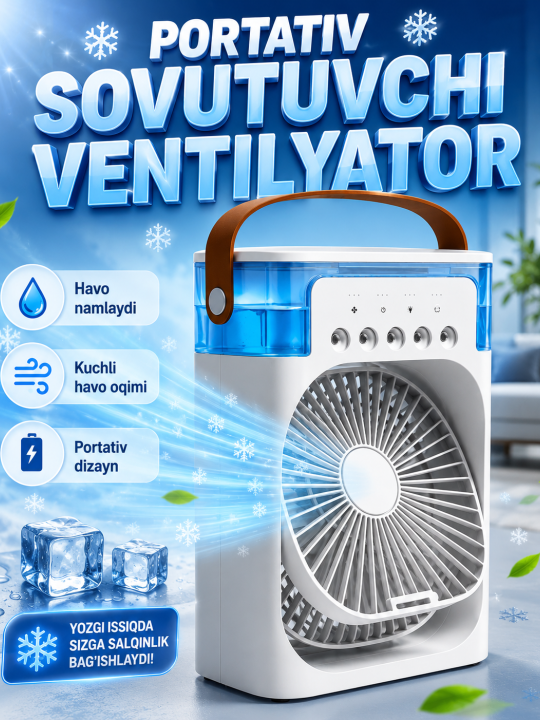 Mini konditsioner ventilyator 4 in 1, suvli mini ventilyator, havo sovutgich - 