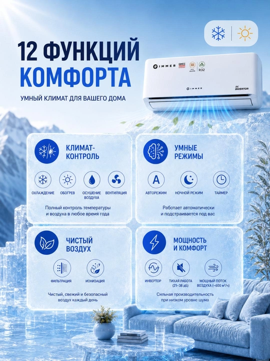 Кондиционер IMMER 12/18/24 FULL DC Inverter R32 сплит система, бесшумный, экономичный