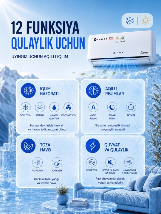 Кондиционер IMMER 12/18/24 FULL DC Inverter R32 сплит система, бесшумный, экономичный