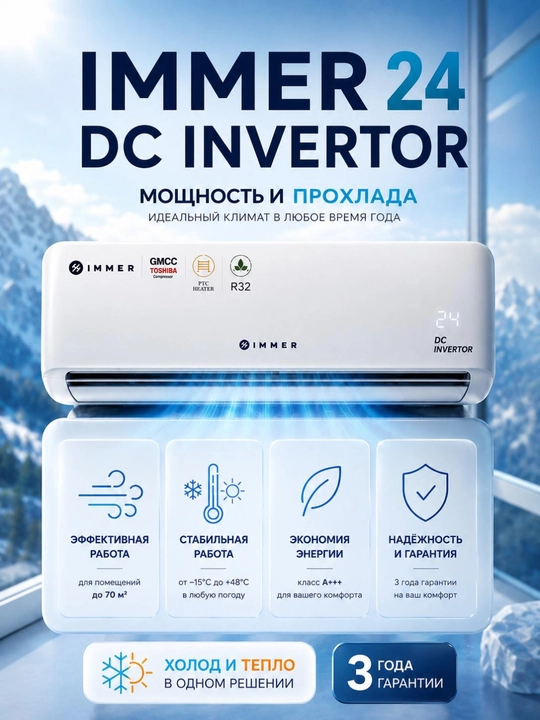 Konditsioner IMMER 12/18/24 FULL DC Inverter R32 split tizimi shovqinsiz, tejamkor - 