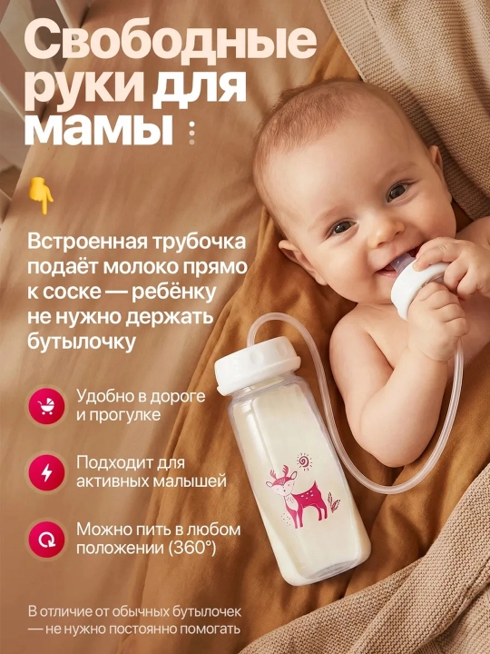 Умная бутылочка для новорожденных с антиколиковой системой и длинной трубкой, 240 мл