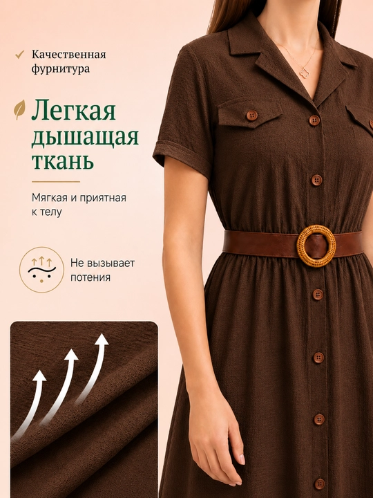 Ayollar yozgi ko‘ylak-ko‘ylagi, belbog‘li va tugmali maksi - S-5XL DEGO o‘lchamlarida