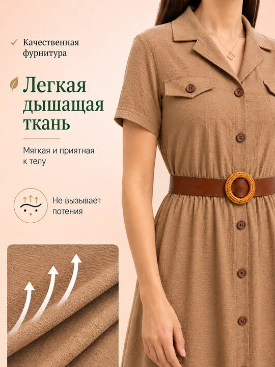 Ayollar yozgi ko‘ylak-ko‘ylagi, belbog‘li va tugmali maksi - S-5XL DEGO o‘lchamlarida