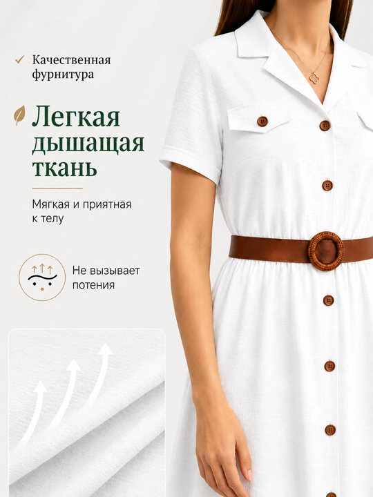 Летнее женское платье-рубашка макси с поясом и пуговицами — размеры S–5XL DEGO