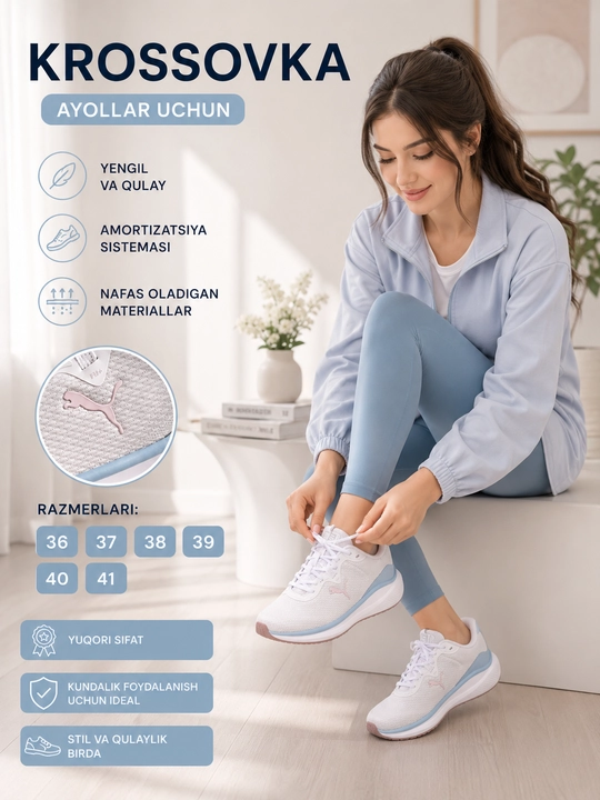 Ayollar krossovkalari, bahor, yoz va kuz uchun