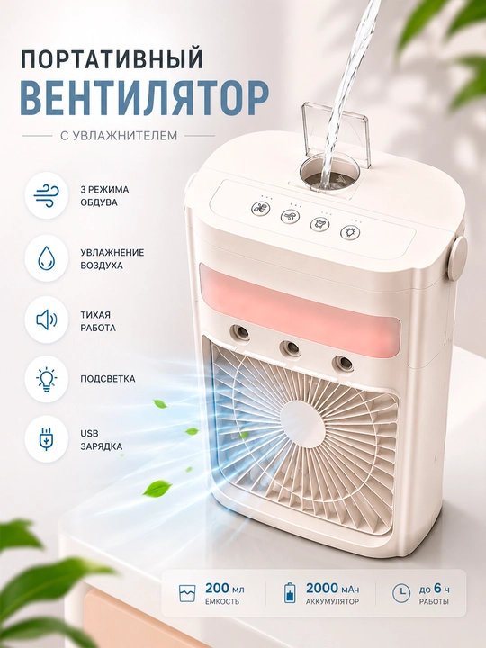 Портативный вентилятор с увлажнителем воздуха - 