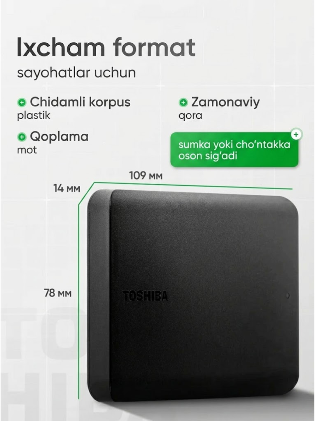 Toshiba Canvio Basics tashqi HDD, 320GB/500GB/1TB/2TB, USB 3.0
