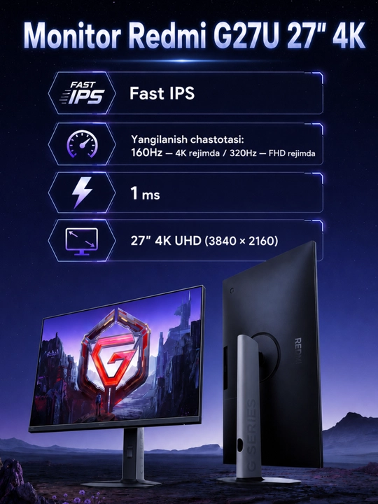 Мониторы REDMI - 27" - 24", IPS, 300 Гц, 320 Гц, 4K, 2K, FHD, 1 мс, гарантия 1 год - 