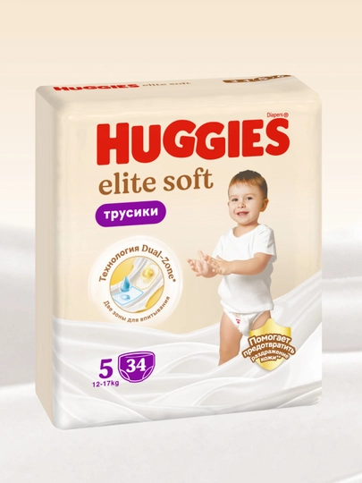 Подгузники трусики Huggies Elite Soft 12-17 кг, 5 размер, 34 шт