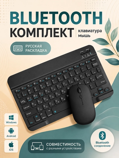 Беспроводная Bluetooth клавиатура и мышь для телефона, планшета и компьютера, ультратонкий — ZED1-KITKLAVIYATURALAR-ЧЕРН