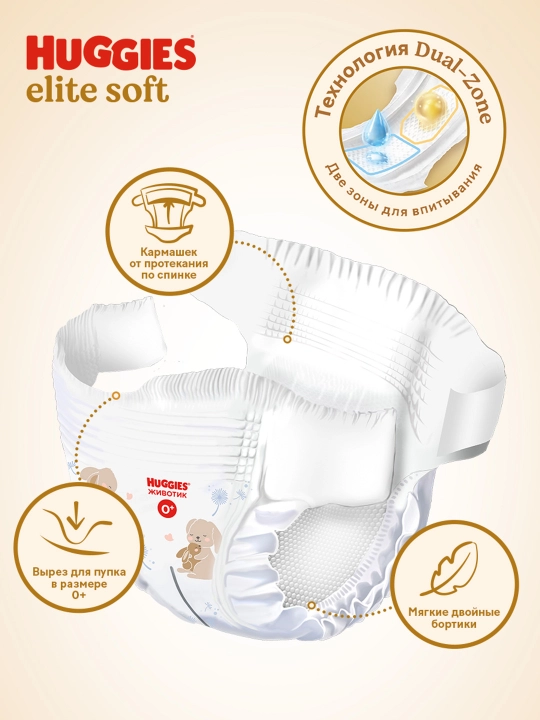 Подгузники Huggies Elite Soft для новорожденных 4-6 кг, 2 размер, 20 шт