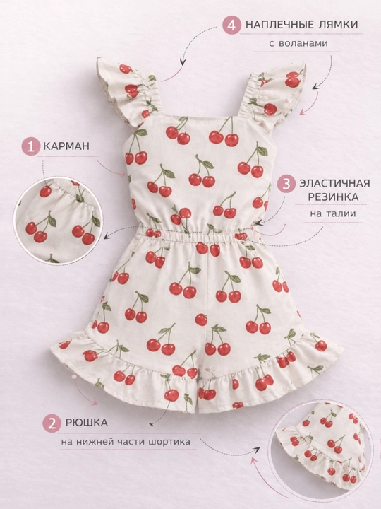 Летний комбинезон для девочек 1–5 лет, из хлопка с цветочным принтом, песочник на резинке