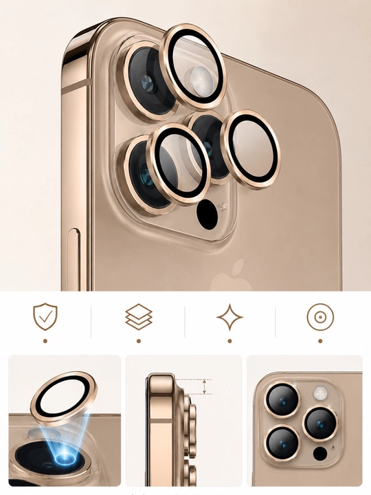 IPhonelar uchun kamera linza himoya 11, 11 Pro, 12 Pro, 13 Pro, 14 Pro, 15 Pro, 16 Pro Max - 