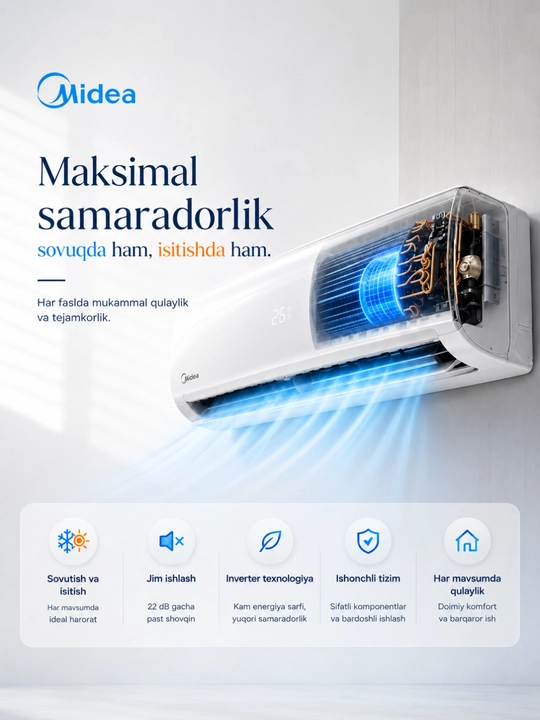 UZ: Midea ALBA Inverter R32 konditsioner, sovutish va isitish –15°C gacha - 