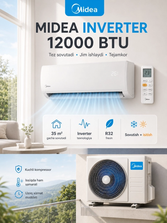 UZ: Midea ALBA Inverter R32 konditsioner, sovutish va isitish –15°C gacha