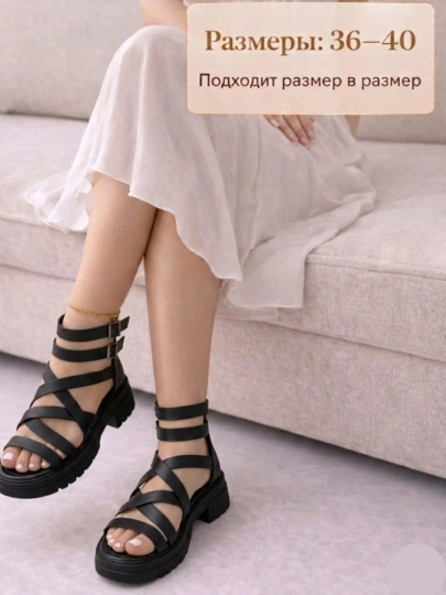 Женские сандалии гладиаторы с ремешками и молнией, открытый носок, черные — 3563569-XXXSANDALLLJJ-ЧЕРН-40