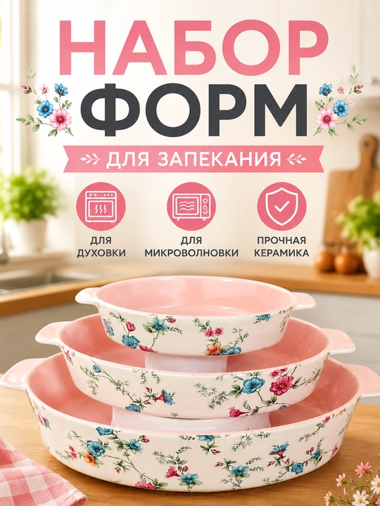 Keramik pishirish qolipi to‘plami, 3 dona, pech va mikroto‘lqinli pech uchun - 