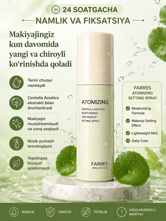 Makiyaj Fiksatori Sprey FARRES Atomizing Centella Asiatica, Namlovchi Mist, 85 ml