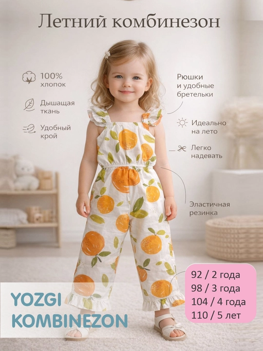 Летний комбинезон для девочек 1–5 лет, из хлопка с цветочным принтом, песочник на резинке - 