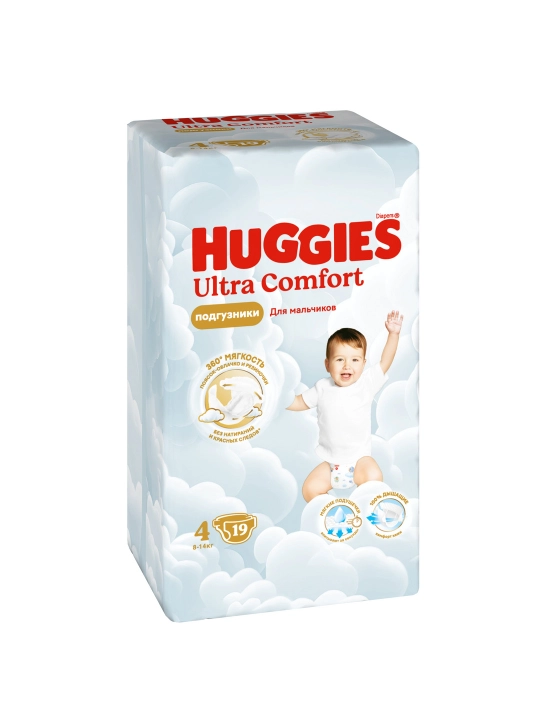 Подгузники Huggies Ultra Comfort для мальчиков 8-14кг, 4 размер, 19 шт.
