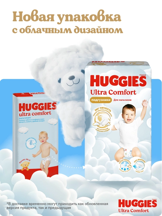 Подгузники Huggies Ultra Comfort для мальчиков 5-9кг, 3 размер, 94 шт