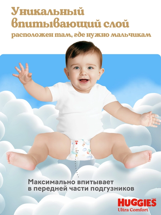 Подгузники Huggies Ultra Comfort для мальчиков 5-9кг, 3 размер, 94 шт