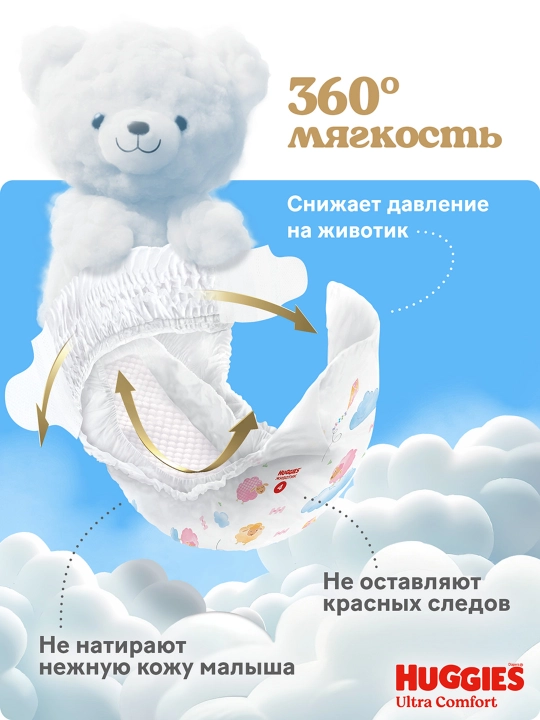 Подгузники Huggies Ultra Comfort для девочек 5-9кг, 3 размер, 94 шт